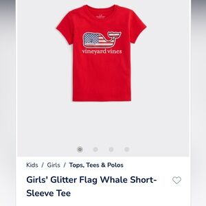Vinyard Vines Girls' Glitter Flag Whale Short-Sleeve Tee
